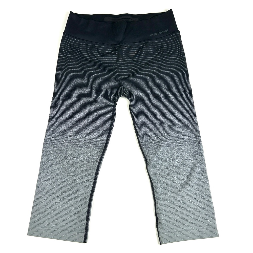 Brooks Womens running leggings size medium gray striped